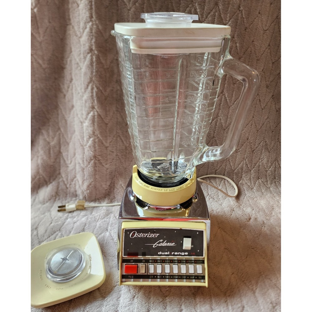 Vintage Osterizer Galaxie Dual Range 14 Blender 5 Cup Glass Jar Cream Chrome